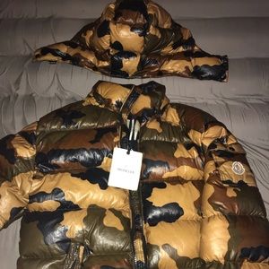 MONCLER Brown Camouflage Bubble Coat